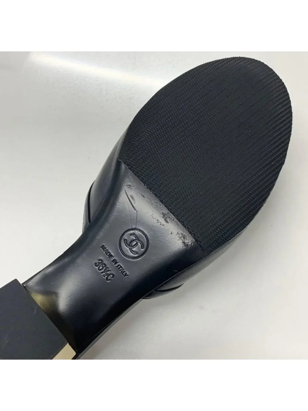 Chanel CC Logo Leather Ribbon Sandals Black